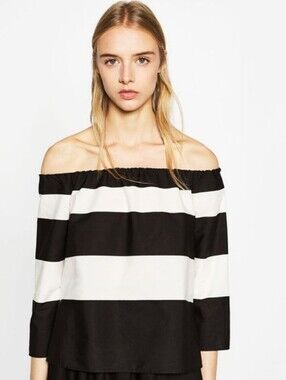 Zara Women’s Off-Shoulder Striped Blouse - Black & White